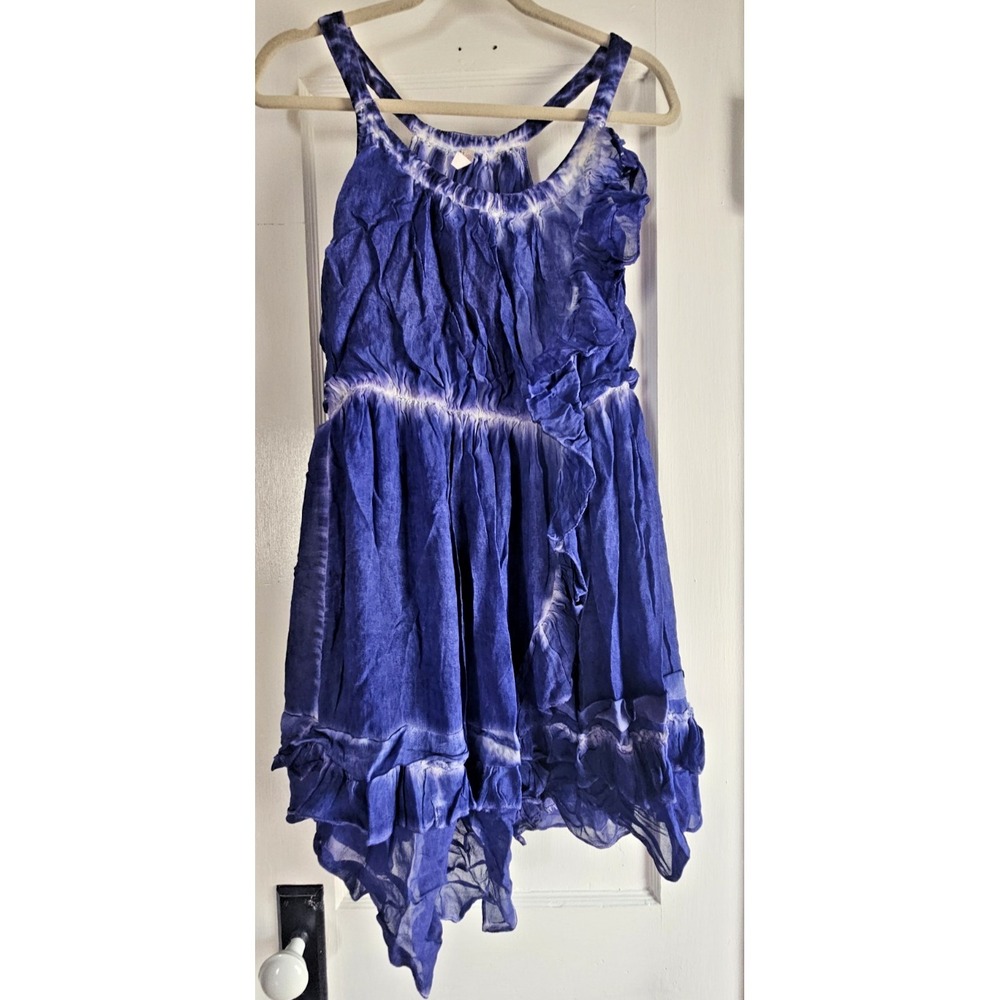 Free People Aphrodite tie-dye dress asymmetrical gauze ruffle hem flare womans S
